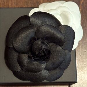 Chanel black camellia silk brooch